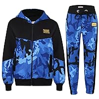 Kids Girls Designer A2Z Camouflage Blue Contrast Tracksuit Hooded Jogging Suits