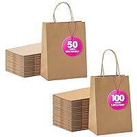 MESHA Brown Gift Bags 5.25x3.75x8 Inches 100Pcs & 8x4.75x10.5 50Pcs Kraft Gift Bags with Handles Small Shopping Bags,Wedding Party Favor Bags