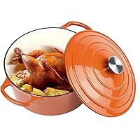 6 QT Enameled Dutch Oven Pot with Lid, Cast Iron Dutch Oven with Dual Handles for Bread Baking, Cooking, Non-stick Enamel Coated Cookware (Orange)