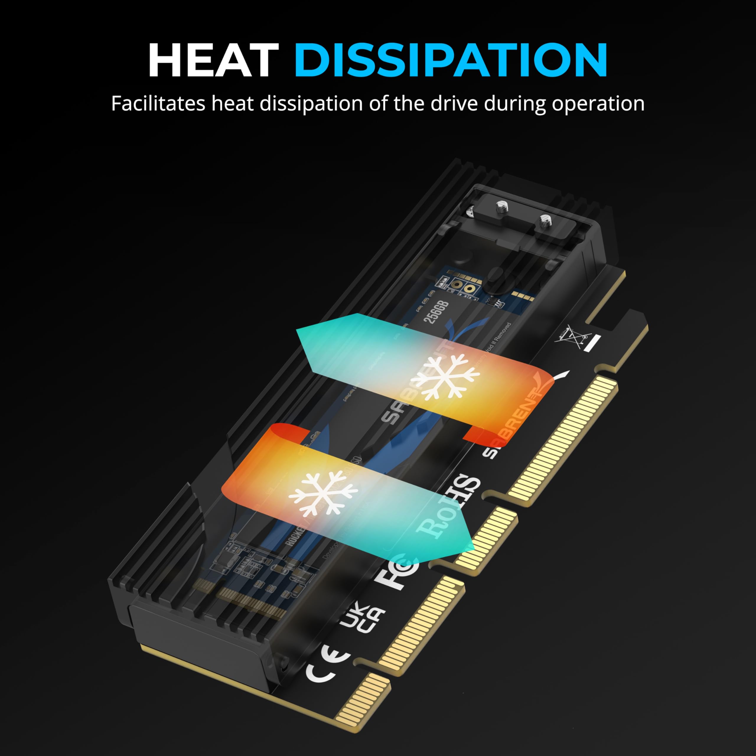 SABRENT M.2 NVMe SSD to PCIe x16 Tool-Free Add-in Card (AIC) with Aluminum Heatsink, M.2 PCIe Adapter for Gen5 SSDs PCIe 5.0, Backwards Compatible with Previous PCIe Generations (EC-TFPE)