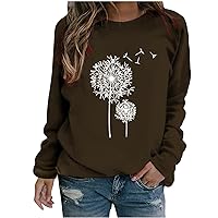 Womens Dandelion Graphic Casual Sweatshirt Crewneck Long Sleeve Pullover Tops 2023 Fall Loose Fit Workout Shirts