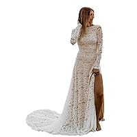 Women's Wedding Dress Long Sleeve Lace Mermaid 2024 Simple Fishtail Bridal Gown with Split