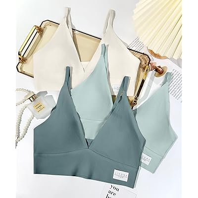  3 Pack Plunge Bra Wireless Triangle Bras Top Deep V-Neck  Sexy Everyday Bralettes For Women