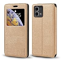 for Motorola Moto G Stylus 5G 2023 Case, Wood Grain Leather Case with Card Holder and Window, Magnetic Flip Cover for Motorola Moto G Stylus 5G 2023 (”) Gold