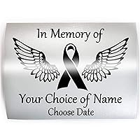 Melanoma MEMORIAL Black Ribbon with Wings Skin Cancer - ADD YOUR CUSTOM WORDS, COLOR & SIZE - In Memory of Vinyl Decal Sticker B