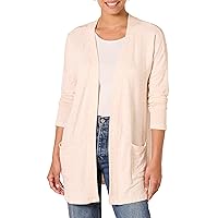 Amazon Essentials Women's Relaxed-Fit Lightweight Lounge Terry Open-Front Cardigan, Beige Zebra Stripe, Small