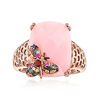 Ross-Simons Pink Opal Bumblebee Ring With .10 ct. t.w. Multicolored Sapphire and Garnet Accent in 18kt Rose Gold Over Sterling. Size 10