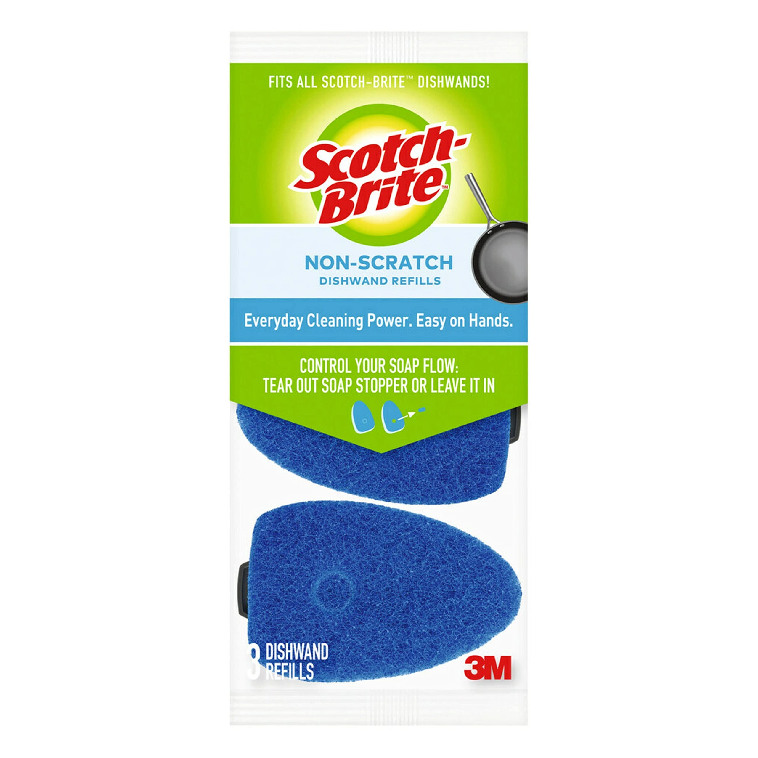 Scotch-Brite Non-Scratch Dishwand Sponge Refills, Dishwand Refills for Cleaning Kitchen, Bathroom, and Household, Non-Scratch Sponges Safe for Non-Stick Cookware, 3 Dishwand Refills