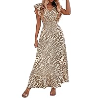 Summer Dress Women Women Maxi Dress Ruffle Sleeve Beach Long Sundress Boho Floral Summer Dress Plus Size Dresses
