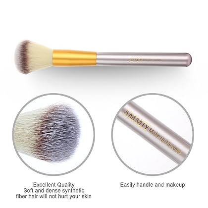 AMMIY Makeup Brushes 18 PCs Makeup Brush Set Professional Wood Handle Premium Synthetic Contour Concealers Foundation Blending Face Powder Eye shadow Cosmetic Brushes with PU Leather Bag (Champagne)