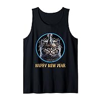 Happy New Year 2023 Funny New Year's Eve Cat Party Hat NYE Tank Top