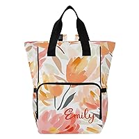 Floral Flower Watercolor Custom Diaper Bag Backpack Personalized Name Baby Bag for Boys Girls Toddler Multifunction Maternity Travel Back Pack for Mom Dad with Stroller Straps