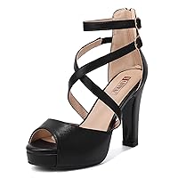 IDIFU Women's IN4 Platform Heels Strappy Chunky Heels For Women Dressy Peep Toe High Heels For Women Bridal Wedding Shoes For Bride On Evening Prom