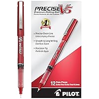 Pilot, Precise V5, Capped Liquid Ink Rolling Ball Pens, Extra Fine Point 0.5 mm, Red, Pack of 12