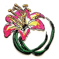 Nipitshop Patches Embroidery Pink Orchid Lilly Flowers Blossom Flowers Flower Sew Iron On Patch Badge Clothes Fabric Applique