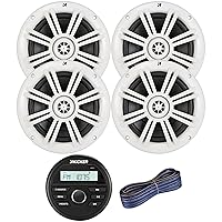 Kicker All-Weather Marine Gauge Style Bluetooth USB Stereo Receiver Bundle Combo with 2 Pair (Qty 4) 6.5
