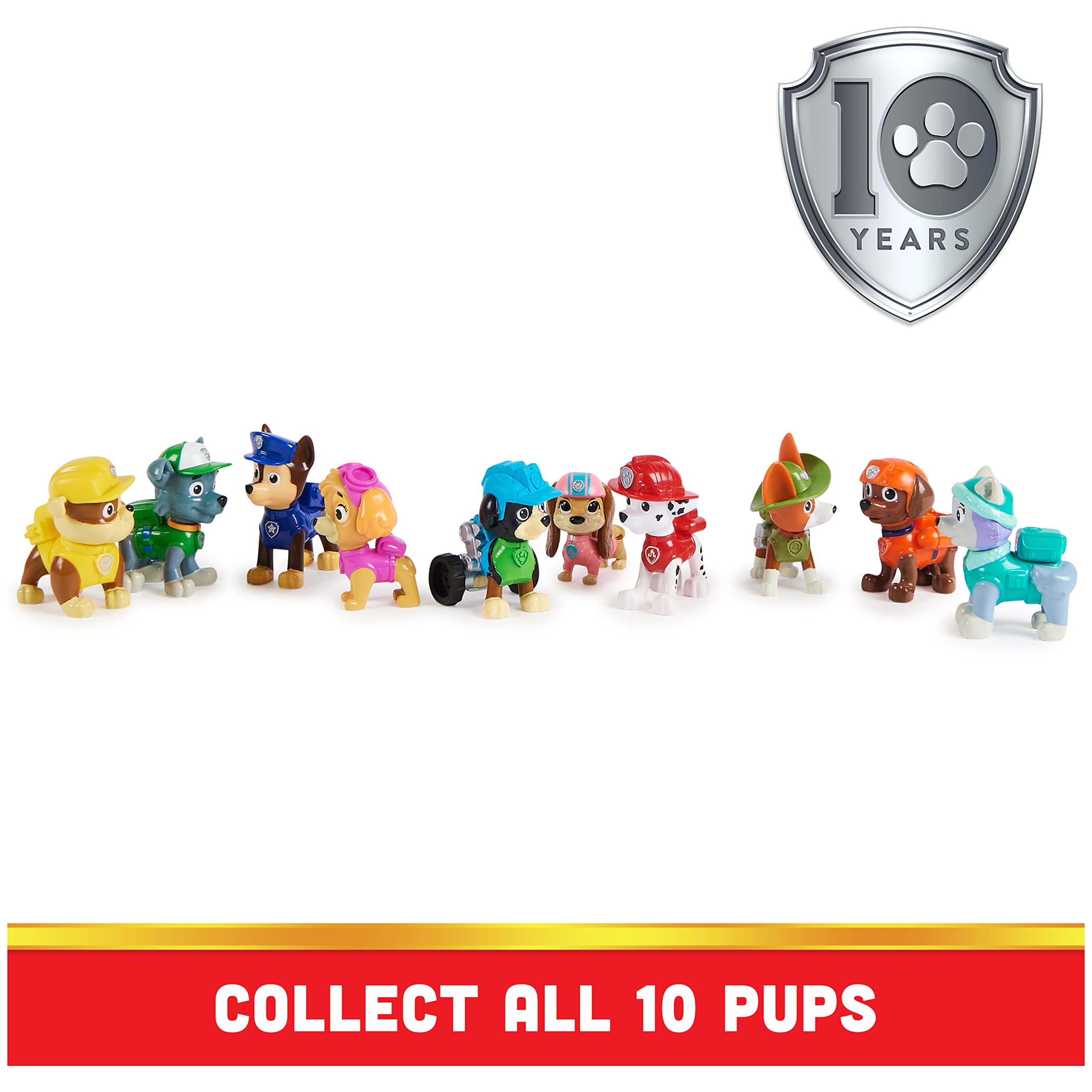 Paw Patrol, 10th Anniversary, All Paws On Deck Toy Figures Gift Pack with 10 Collectible Action Figures, Kids Toys for Ages 3 and up