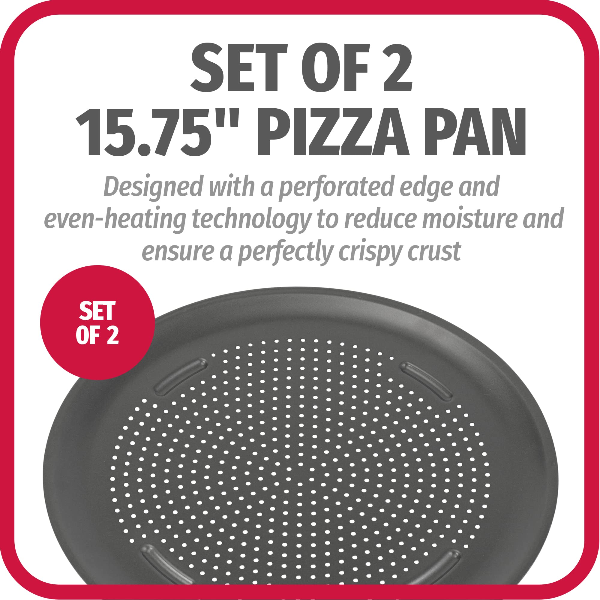 GoodCook AirPerfect 15.75'' Insulated Nonstick Carbon Steel Pizza Pan with Holes, 2-Pack, Gray