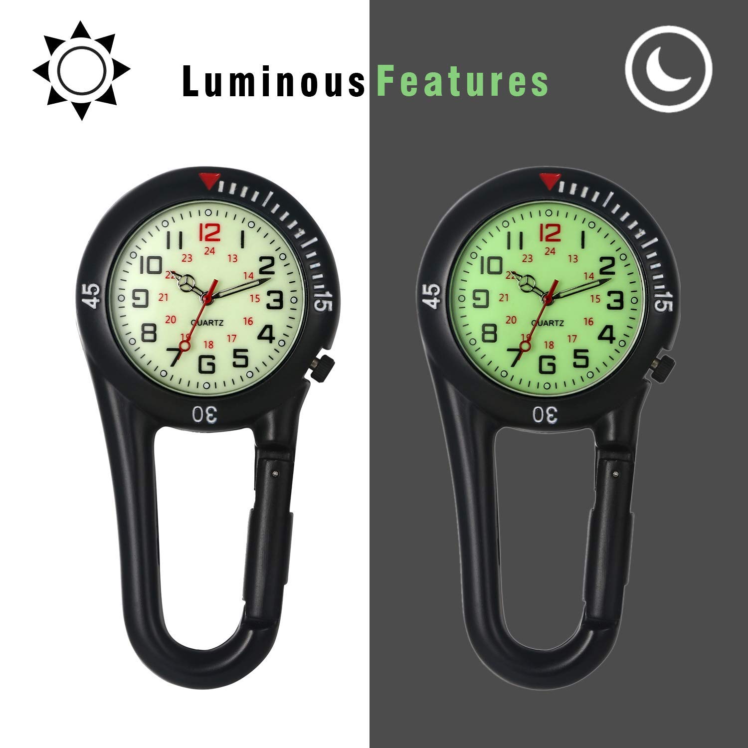 Lancardo Clip On Quartz Watch for Men and Women Glow in The Dark Backpack Buckle Belt Fob Watch for Doctors Nurses Chefs Hiking or Climbing