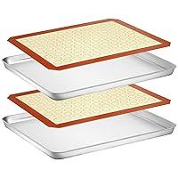 Wildone Baking Sheet with Silicone Mat Set, Stainless Steel Cookie Pan with Baking Mat, Size 16 x 12 x 1 Inch, Set of 4-2 Sheets + 2 Mats