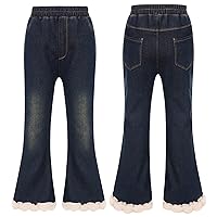 Girls Flare Denim Pants Ruffle Bell-Bottoms Stretch Trousers Distressed Ripped Jeans Bootcut 2-13 Years