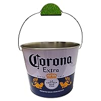 The Tin Box Company Corona Beverage Bucket with Wire Handle and Lime Grip, White and Blue