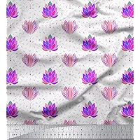 Soimoi Valvet White Fabric - by The Yard - 58 Inch Wide - Leaves & Artistic Lotus Floral Pattern Fabric - Creative and Whimsical Fusion for Various Uses Printed Fabric