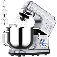 7.5QT Stand Food Mixer, 10-Speed Tilt Head 3-IN-1 Kitchen Electric Mixer with Stainless Steel Bowl, Egg Whisk, Dough Hook, Beater, Splash Guard, Compact Dough Mixer for Home Cooks, Silver