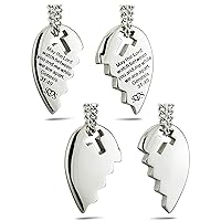 Shields of Strength Women's Friends Stainless Steel Silver Split Heart With Cut Out Pendant Necklace Genesis 31:49 Bible Verse Christian Faith Gift