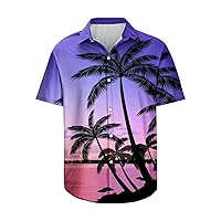 Mens Casual Hawaiian Shirts Butterfly Print Summer Regular-Fit Short Sleeve Turndown Collar Button Down Beach Shirt