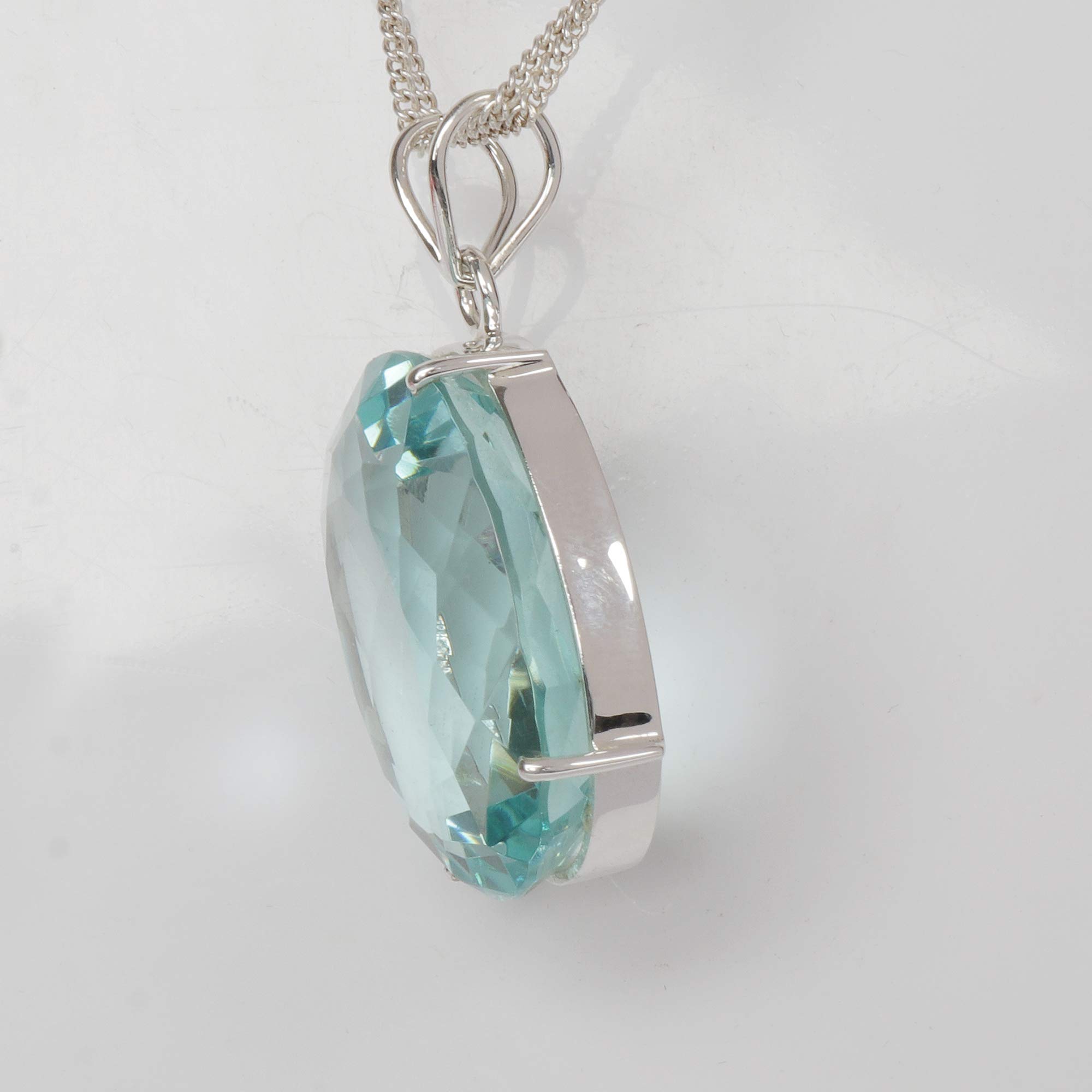 GEMHUB 18.00 Gram Sky Blue Color Aquamarine Gemstone Pendant Without Chain, Fine Oval Cut Sterling Silver 1 Piece Pendant Without Chain