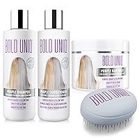 Detangler Brush & Purple Shampoo, Conditioner & Mask Bundle - Detangle Hair with Minimal Fuss - Eliminates Brassy Tones From Blonde, Platinum, Silver/Gray Hair. Paraben & Sulfate-free