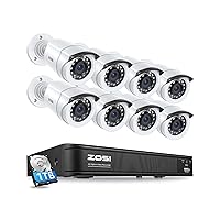 ZOSI H.265+ Home Security Camera System with AI Human Vehicle Detection, 5MP 3K Lite 8 Channel CCTV DVR Recorder and 8 x 1080p Weatherproof Bullet Camera Outdoor Indoor, 80ft Night Vision, 1TB HDD