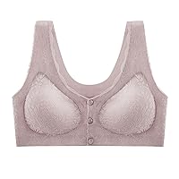 Seamless Lace Bras for Women Front Button Closure Comfortable Bralettes Full Coverage with Support Fixed Cup Everyday Bra