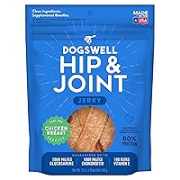 Dogswell Jerky Hip and Joint Dog Treats Grain Free Made in USA Only, Glucosamine and Chondroitin, 12 oz Chicken