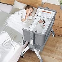 Bedside Bassinet for Baby - Folding Crib with Storage Basket, Adjustable Height, Soft Mattress and Wheels - Bassinet for Newborn Infant