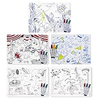 modern-twist Mark Mat Bundle,Waterproof, Reusable, 5 Color Doodle Sheets & 15 Dry Erase Markers for Kids – Fun Variety
