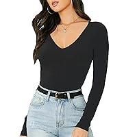 STAR FASHION Women's Ladies Long Sleeve V Neck Basic Top Jersey Plain Stretchy Slim Fit Casual Wear T-Shirt Tee Tops UK Size 8-26