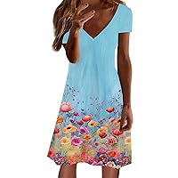 Black Party Dress,Women's New Flower Fruit Print V Neck Short Sleeved Slim Mid Length Dress Casual Skirt Women'