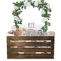 Baby Shower Crate Closet, Wooden Baby Basket with Handle, Baby Storage Crate Hamper, Baby Shower Gifts Crate, New Born Baby Gifts Basket for Boys Girls, Pregnancy Gifts for New Parents(Brown)