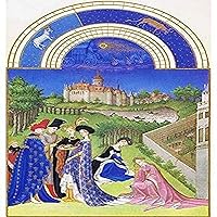 The arrival of spring hope and new life - the grass is green and a newly betrothed couple are exchanging rings in the foreground accompanied by friends and family The chateau is another one of the Duc