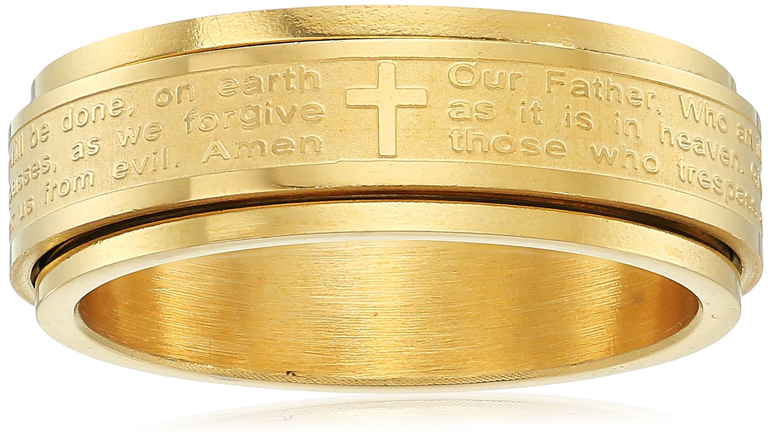 Amazon Collection Steeltime Men's 18k Gold Plated Our Father Prayer Spinner Band Ring
