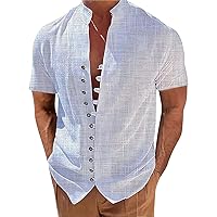 Men's 2024 Shirts Summer Beach Hippie T Shirts Cuban Guayabera Shirt Short Sleeve Button Down Shirts Vintage Basic Tee