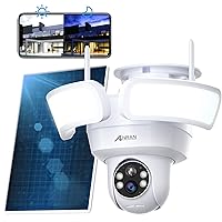 ANRAN Floodlight Security Camera Wireless Outdoor with 360° View Pan/Tilt, 2K Solar Powered WiFi Camera, IP65 Smart Lighting Cam, Color Night Vision, 120dB Siren, Two Way Audio, PIR Motion Detection
