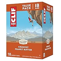CLIF BARS - Energy Bars - Crunchy Peanut Butter - Made with Organic Oats - Plant Based Food - Vegetarian - Kosher (2.4 Ounce Protein Bars, 18 Count) Packaging May Vary