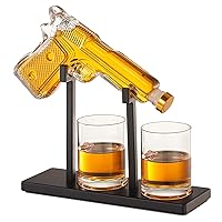 Gifts for Men Dad Fathers Day, 15.2 Oz Whiskey Gun Decanter Set - 2 LARGE Bullet Glasses, Unique Dad Birthday Gift Ideas, Anniversary Stuff for Him, Cool Pistol Dispenser Present for Liquor Vodka Bar