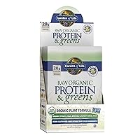 Raw Organic Protein & Greens Vanilla - Vegan Protein Powder for Women and Men, Plant and Pea Proteins, Greens & Probiotics - Gluten Free Low Carb Shake Made Without Dairy, 10ct Tray