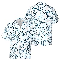 Cute Blue Fish Art Hawaiian Shirt S-5XL for Men and Women