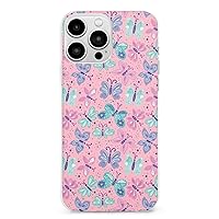 iPhone13 Girly Pink Cute Butterfly Phone Case Case for iPhone 13 Series, Shockproof Protective Phone Case Slim Thin Fit Cover Compatible with iPhone, iPhone13 Pro