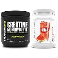 NutraBio Creatine Monohydrate, Unflavored, (150 g) and Clear Whey Protein Isolate, (Watermelon Breeze) Supplement Bundle – Muscle Energy, Maximum Growth, Recovery, and Strength